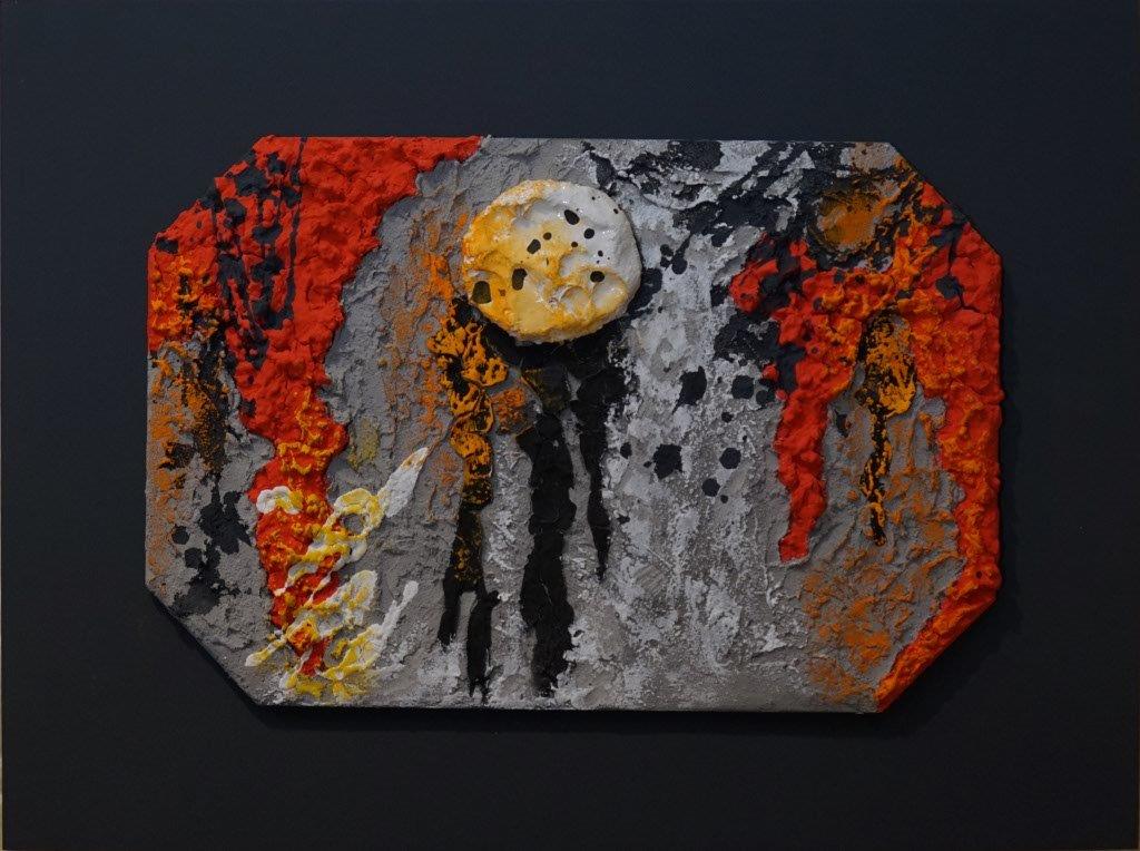 CUADRO HACIENDO LA LUNA B 0001b 30X40 (MATERIALES NATURALES Y OLEO) - JMP