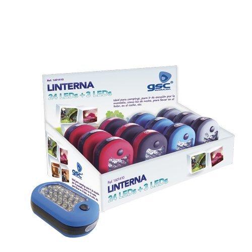 LINTERNA OVALADA 24+3 LEDS 12 UNIDADES CAJA EXPOSITOR - GSC 