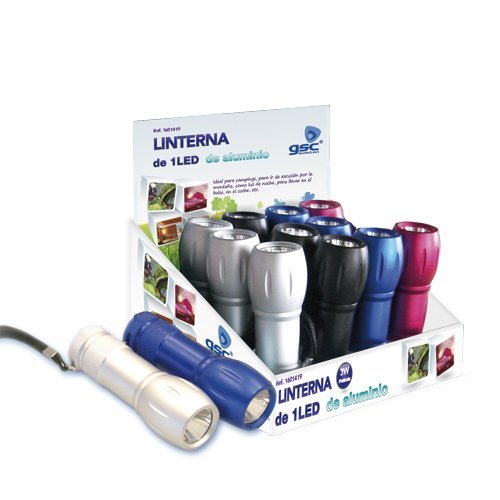 LINTERNA DE ALUMINIO 1 LED ULTRABRILLO 3W - 12 UNIDADES EXPOSITOR - GSC 