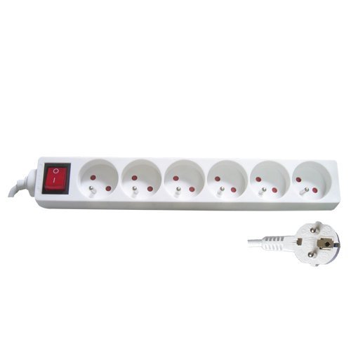 MULTIPRISE 6 PRISES / INTERRUPTEUR (3X1MM) 1.5M BLANCHE - GSC