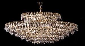 LAMPARA TECHO SALZBURG OVAL 80X45 CM 2 CORONAS RINCHO ACERO (9 PISOS) CRISTAL TURCO - BML