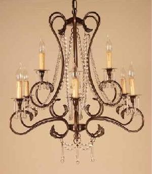 LAMPARA TECHO PROVENZAL 6 BRAZOS 65X75 BEIGE/MARRON OXIDO,PRECIOS SIN PANTALLAS,CRISTAL ASFOUR - BML